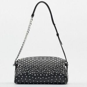 Zara Black and Silver Studded Shoulder Bag